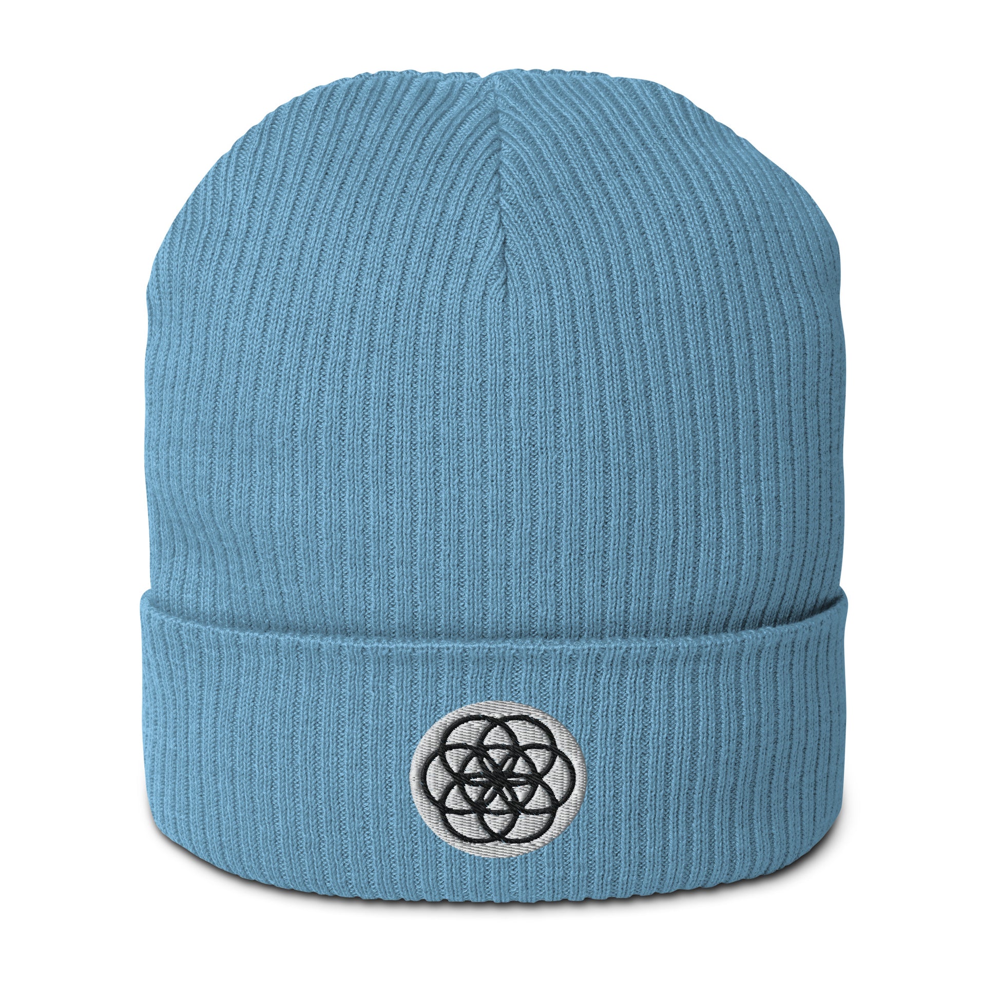 The Seed of Life beanie in Bermuda Blue is made from 100% organic cotton and it’s the perfect cozy addition to your energetically elevated wardrobe. The seed of life is an ancient and meaningful sacred geometry symbol that Whether you're stargazing or navigating the urban jungle, let this beanie remind you of your place in the cosmic tapestry.