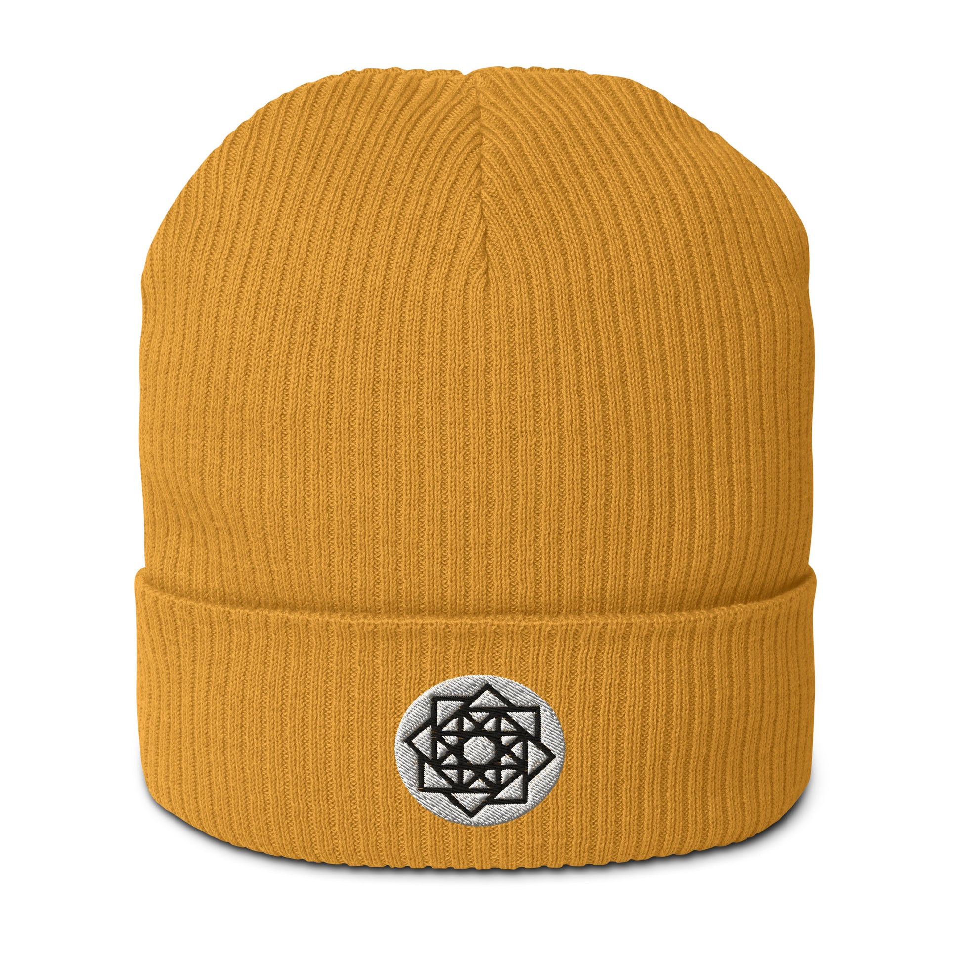 Allow me to introduce our Square Matrix Beanie in Mustard Yellow, a testament to cosmic order and mathematical elegance. Woven from the finest organic cotton and adorned with the precise geometry of the Square Matrix symbol, this beanie transcends mere headwear.