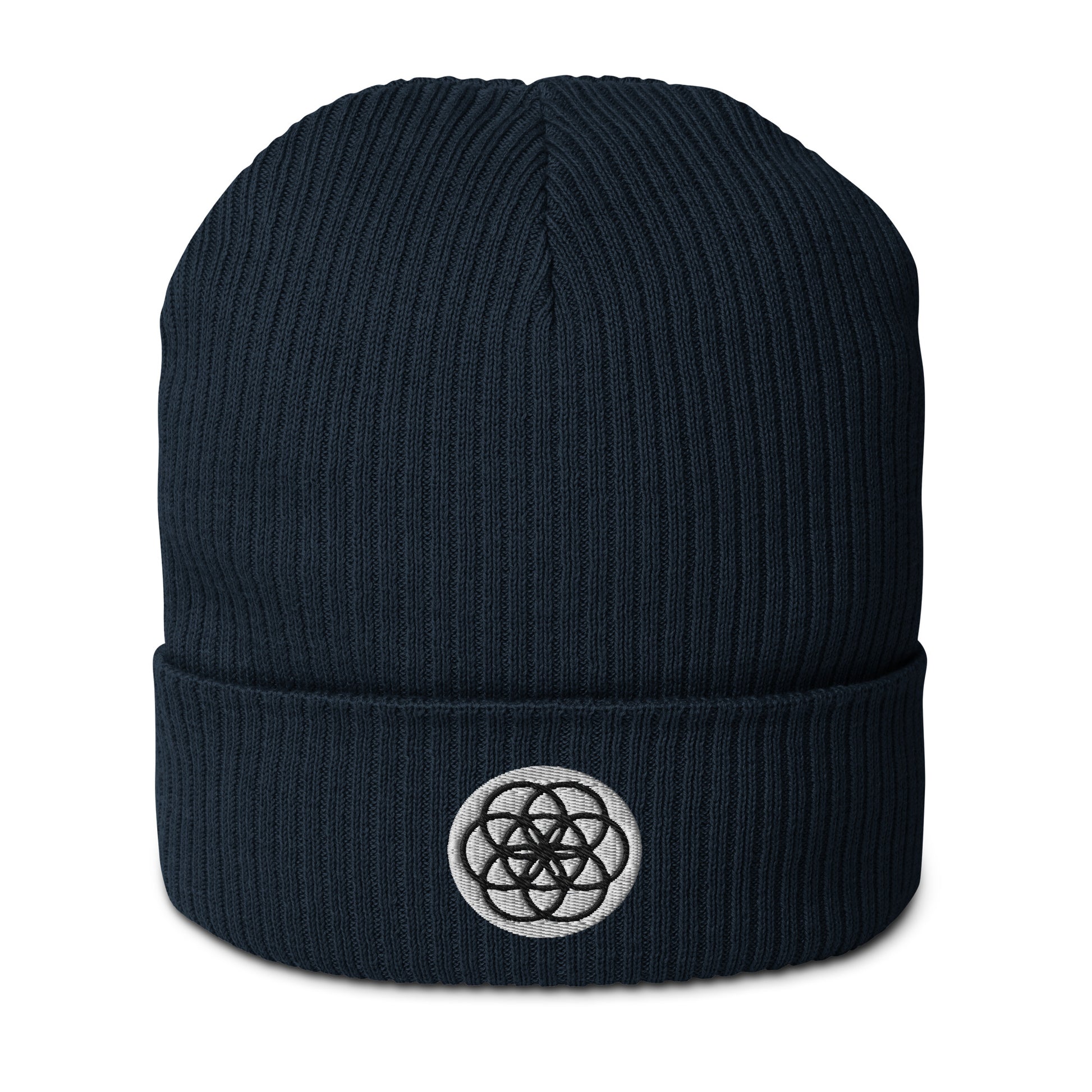The Seed of Life beanie in Oxford Navy is made from 100% organic cotton and it’s the perfect cozy addition to your energetically elevated wardrobe. The seed of life is an ancient and meaningful sacred geometry symbol that Whether you're stargazing or navigating the urban jungle, let this beanie remind you of your place in the cosmic tapestry.