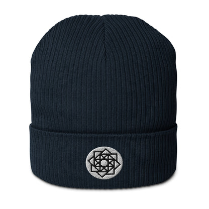 Allow me to introduce our Square Matrix Beanie in Oxford Navy, a testament to cosmic order and mathematical elegance. Woven from the finest organic cotton and adorned with the precise geometry of the Square Matrix symbol, this beanie transcends mere headwear.